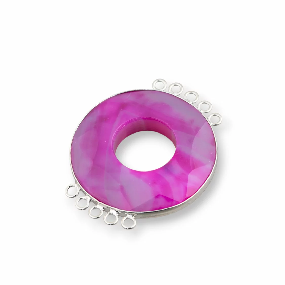 Centrale Di Agata E Argento Indiano - Tondo 45mm 5+5 anellini 2pz Fucsia Striata-COMPONENTI DI PIETRE DURE | Worldofjewel.com