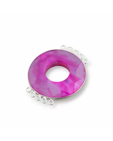 Centrale Di Agata E Argento Indiano - Tondo 45mm 5+5 anellini 2pz Fucsia Striata-COMPONENTI DI PIETRE DURE | Worldofjewel.com