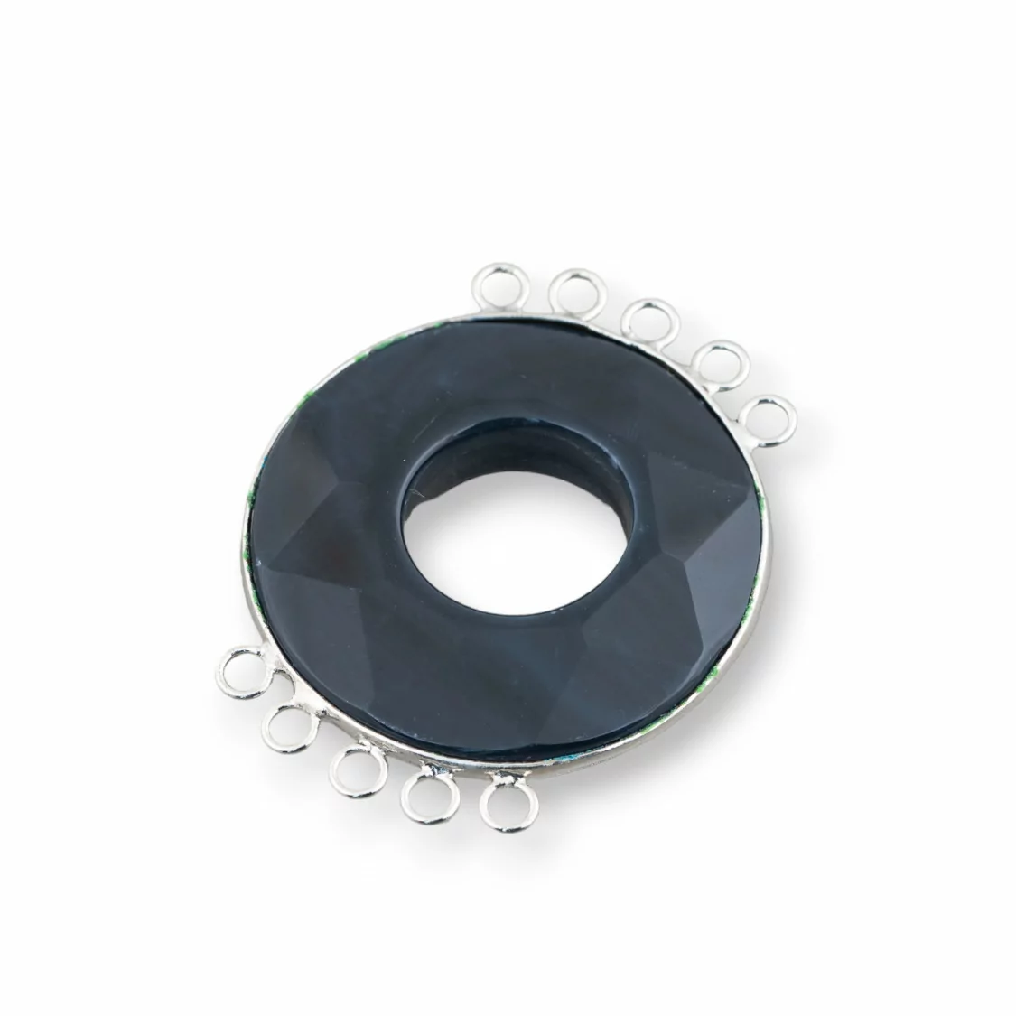 Centrale Di Agata E Argento Indiano - Tondo 45mm 5+5 anellini 2pz Nero-COMPONENTI DI PIETRE DURE | Worldofjewel.com