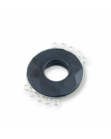 Centrale Di Agata E Argento Indiano - Tondo 45mm 5+5 anellini 2pz Nero-COMPONENTI DI PIETRE DURE | Worldofjewel.com