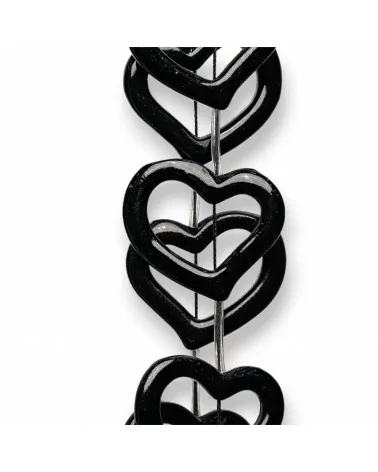 Perline Di Resina A Filo Cuore Forato 30mm 12pz Nero-RESINA A FILO | Worldofjewel.com