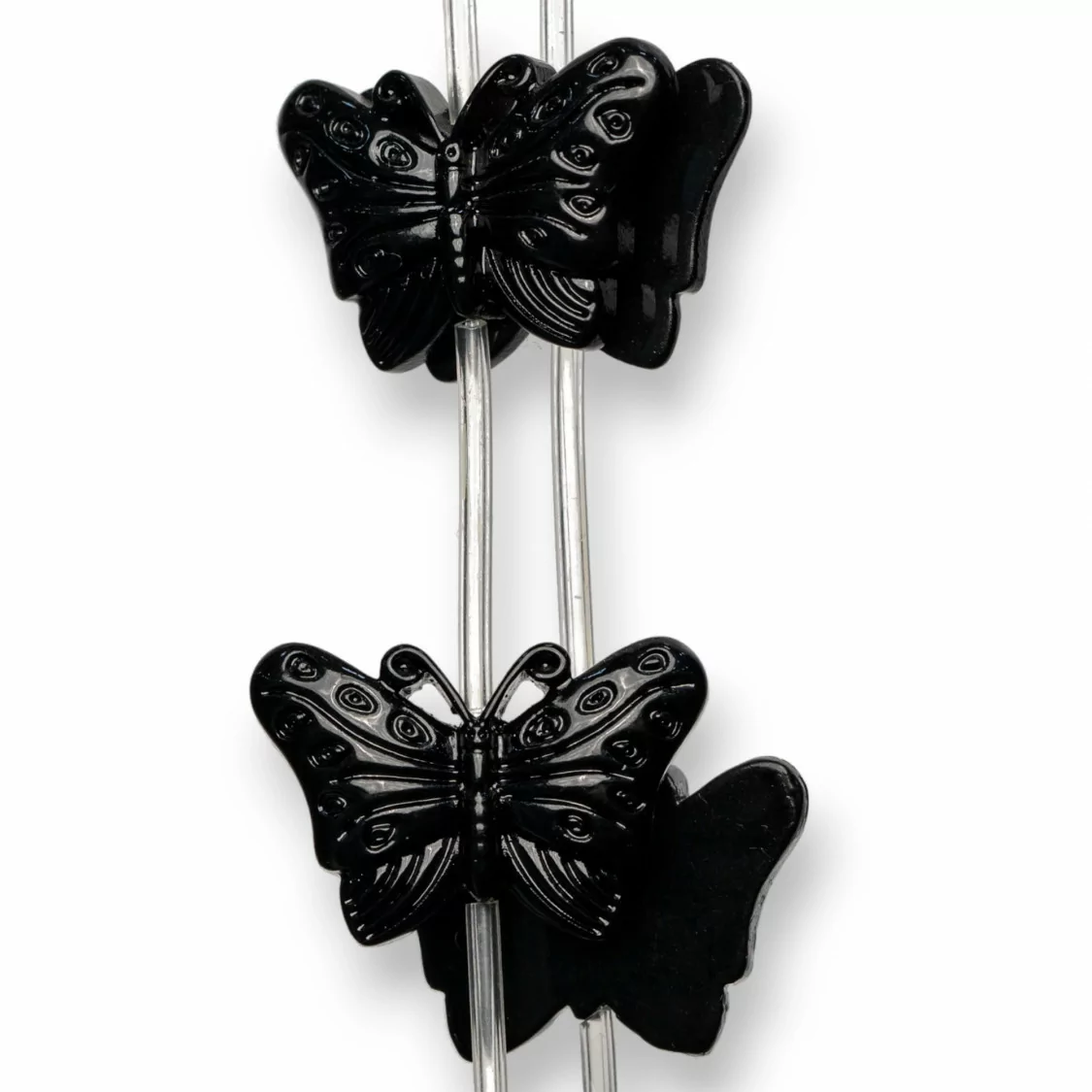 Perline Di Resina A Filo Farfalla Monofaccia 18x28mm 11pz Nero-RESINA A FILO | Worldofjewel.com