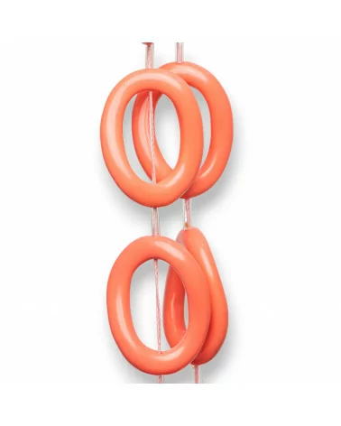 Perline Di Resina A Filo Ovale Ondulato Forato 24x32mm 11pz Rosa Arancio-RESINA A FILO | Worldofjewel.com