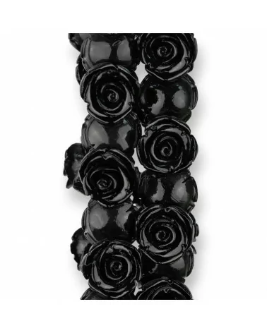 Perline Di Resina Fiore 18mm 25pz - Foro Passante - Nero-RESINA A FILO | Worldofjewel.com