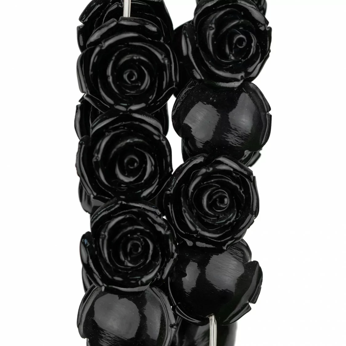 Perline Di Resina Fiore 25mm 18pz - Foro Passante - Nero-RESINA A FILO | Worldofjewel.com