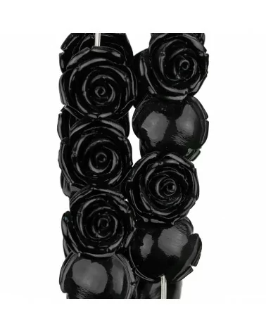 Perline Di Resina Fiore 25mm 18pz - Foro Passante - Nero-RESINA A FILO | Worldofjewel.com