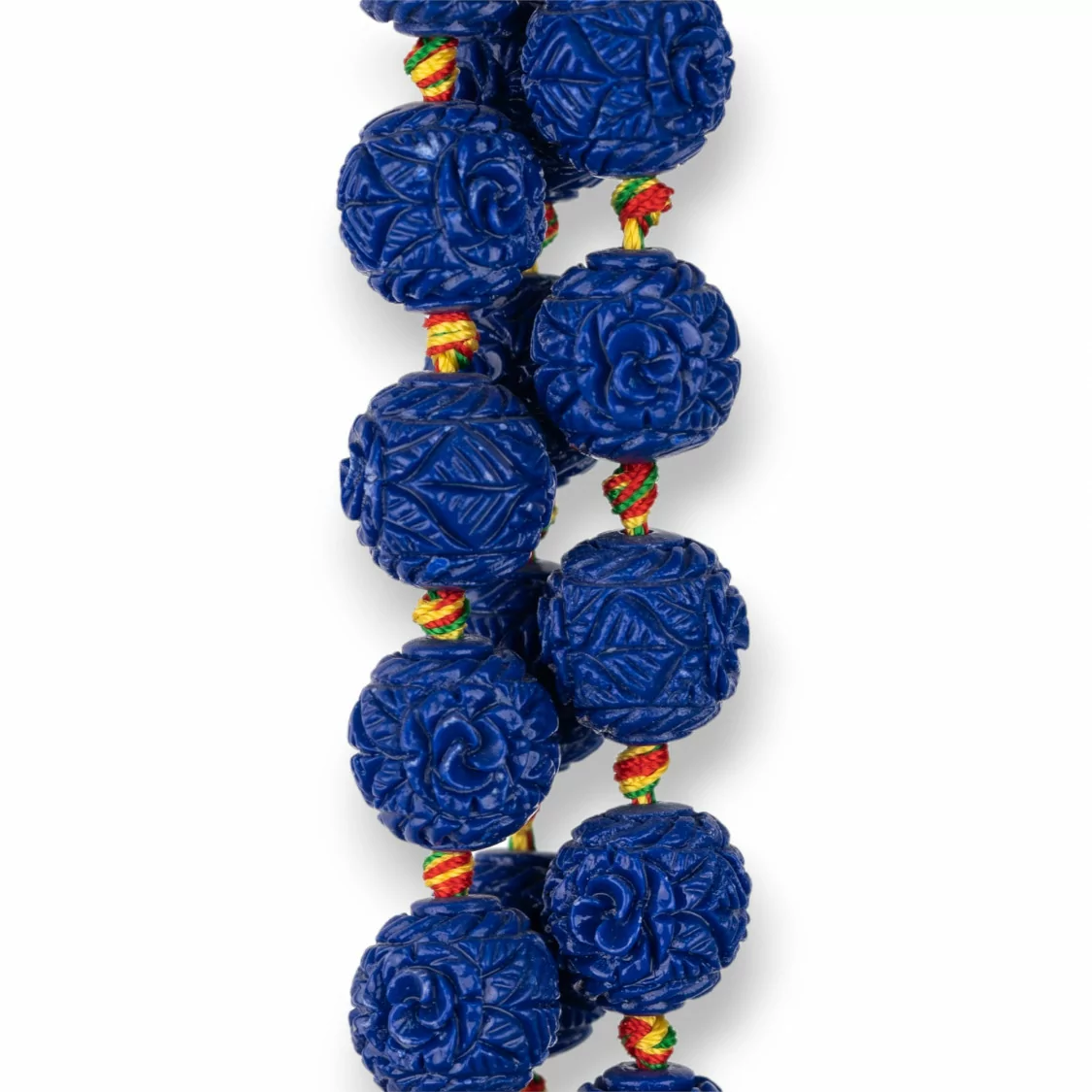 Perline Di Resina Sfera Incisa 14mm 19pz Fiore Blu-RESINA A FILO | Worldofjewel.com