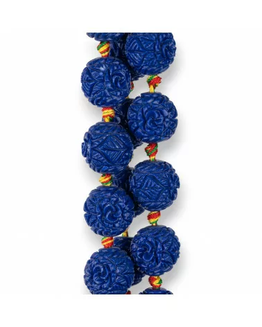 Perline Di Resina Sfera Incisa 14mm 19pz Fiore Blu-RESINA A FILO | Worldofjewel.com