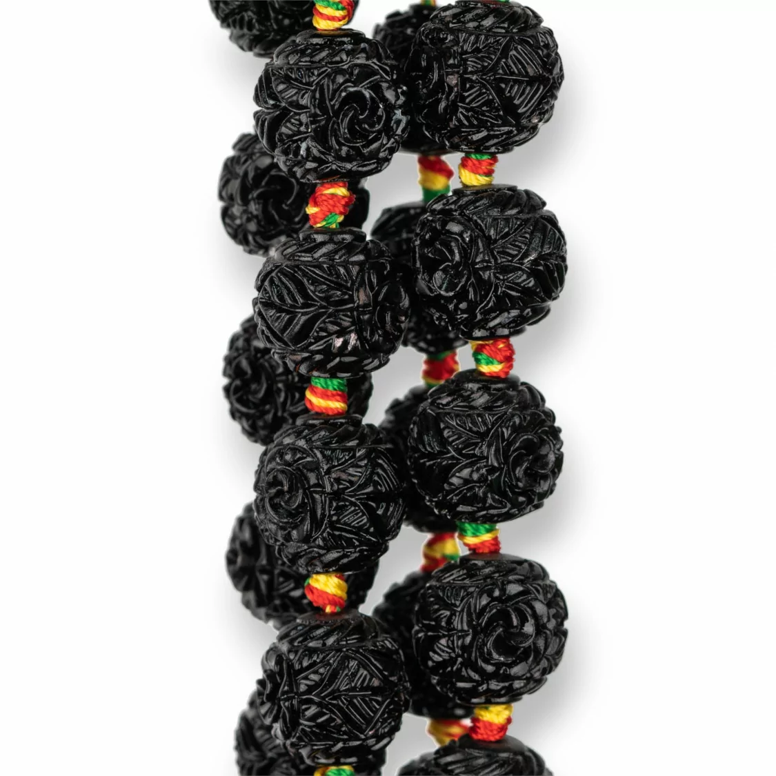 Perline Di Resina Sfera Incisa 14mm 19pz Fiore Nero-RESINA A FILO | Worldofjewel.com