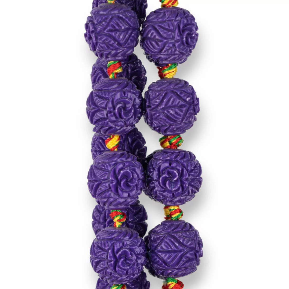 Perline Di Resina Sfera Incisa 14mm 19pz Fiore Viola-RESINA A FILO | Worldofjewel.com