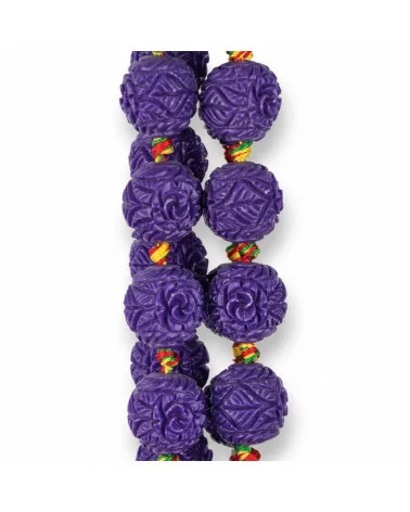 Perline Di Resina Sfera Incisa 14mm 19pz Fiore Viola-RESINA A FILO | Worldofjewel.com