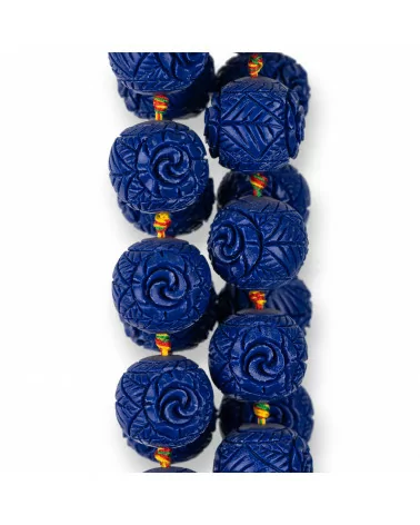 Perline Di Resina Sfera Incisa 23mm 14pz Fiore Blu-RESINA A FILO | Worldofjewel.com