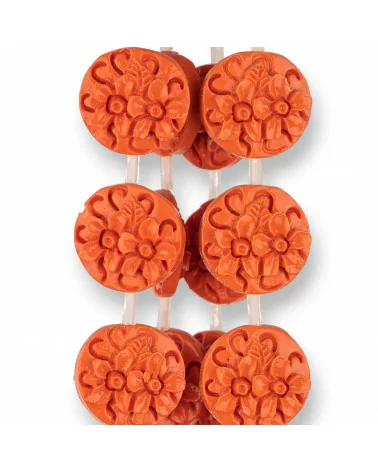 Perline Di Resina Tondo Piatto Bifaccia Fiori 20mm 17pz Arancio-RESINA A FILO | Worldofjewel.com