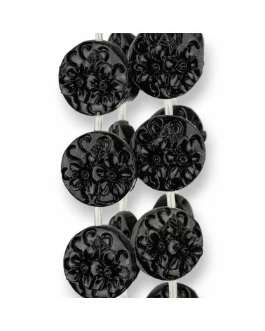 Perline Di Resina Tondo Piatto Bifaccia Fiori 20mm 17pz Nero-RESINA A FILO | Worldofjewel.com