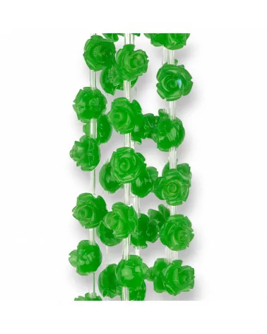 Perline Di Plastica Roselline 10mm 25pz Verde-RESINA A FILO | Worldofjewel.com