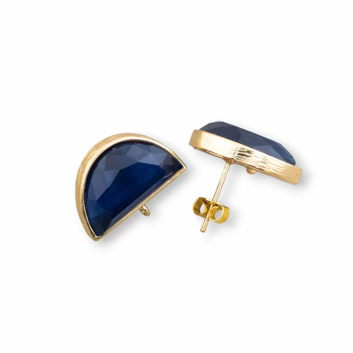 Base Per Orecchini Di Ottone A Perno Con Occhio Di Gatto Mezzaluna 18,5x12mm 4 Paia Dorato Blu Zaffiro-BASI CON PIETRE E PERLINE | Worldofjewel.com