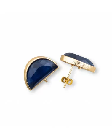 Base Per Orecchini Di Ottone A Perno Con Occhio Di Gatto Mezzaluna 18,5x12mm 4 Paia Dorato Blu Zaffiro-BASI CON PIETRE E PERLINE | Worldofjewel.com