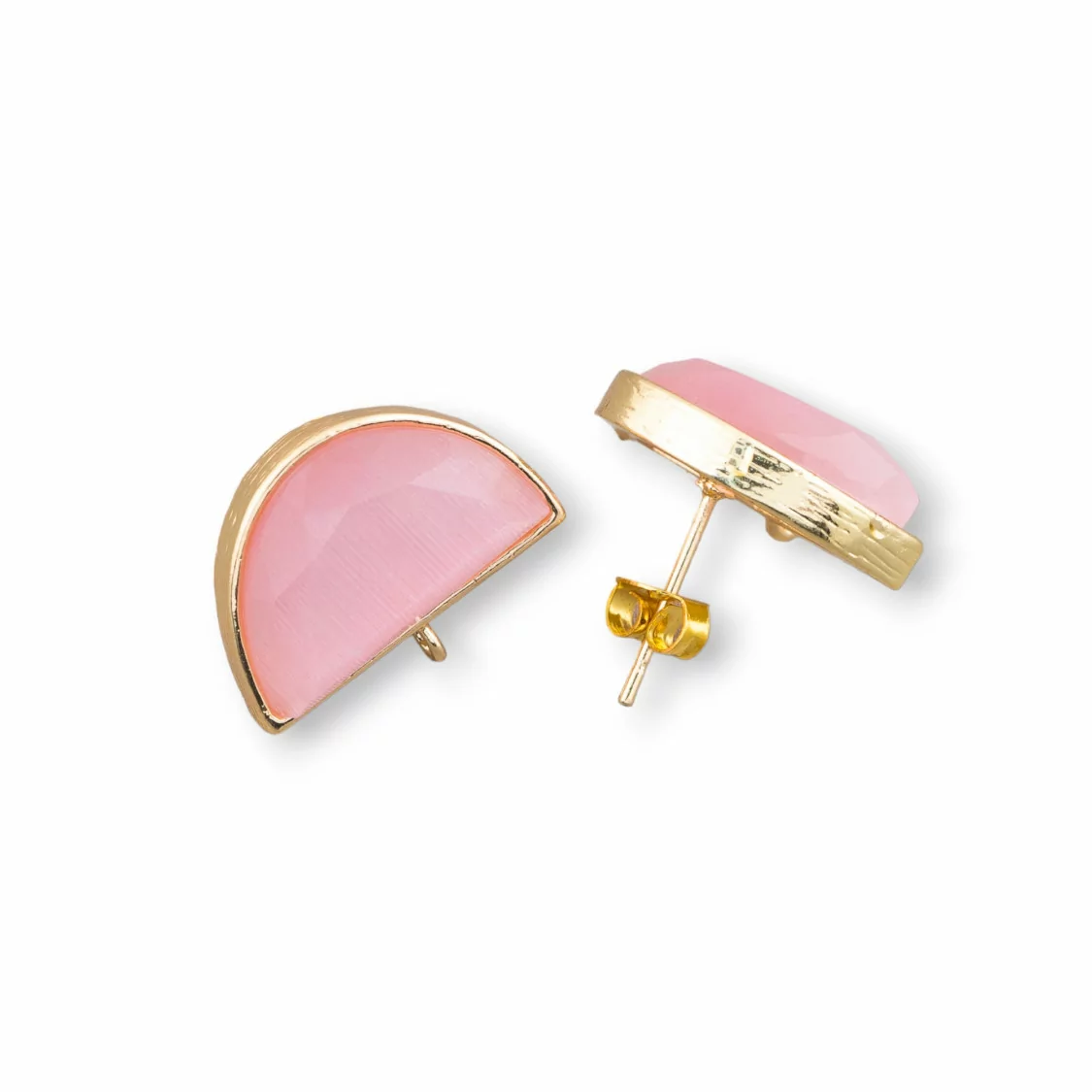 Base Per Orecchini Di Ottone A Perno Con Occhio Di Gatto Mezzaluna 18,5x12mm 4 Paia Dorato Rosa-BASI CON PIETRE E PERLINE | Worldofjewel.com