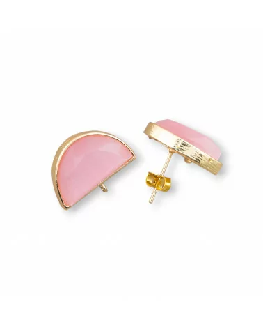 Base Per Orecchini Di Ottone A Perno Con Occhio Di Gatto Mezzaluna 18,5x12mm 4 Paia Dorato Rosa-BASI CON PIETRE E PERLINE | Worldofjewel.com