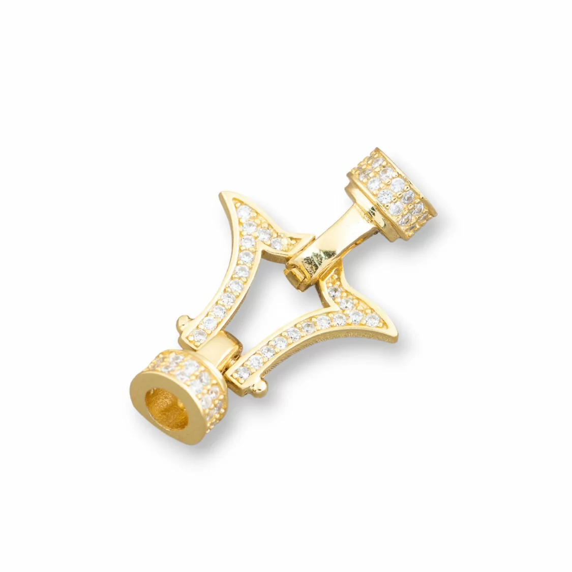 Chiusura Di Argento 925 Con Zirconi 18,5x30mm Con Coppette Da 7mm 2pz Dorato-CHIUSURE DI ARGENTO | Worldofjewel.com