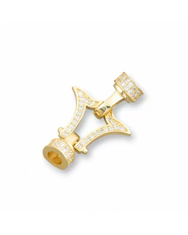 Chiusura Di Argento 925 Con Zirconi 18,5x30mm Con Coppette Da 7mm 2pz Dorato-CHIUSURE DI ARGENTO | Worldofjewel.com