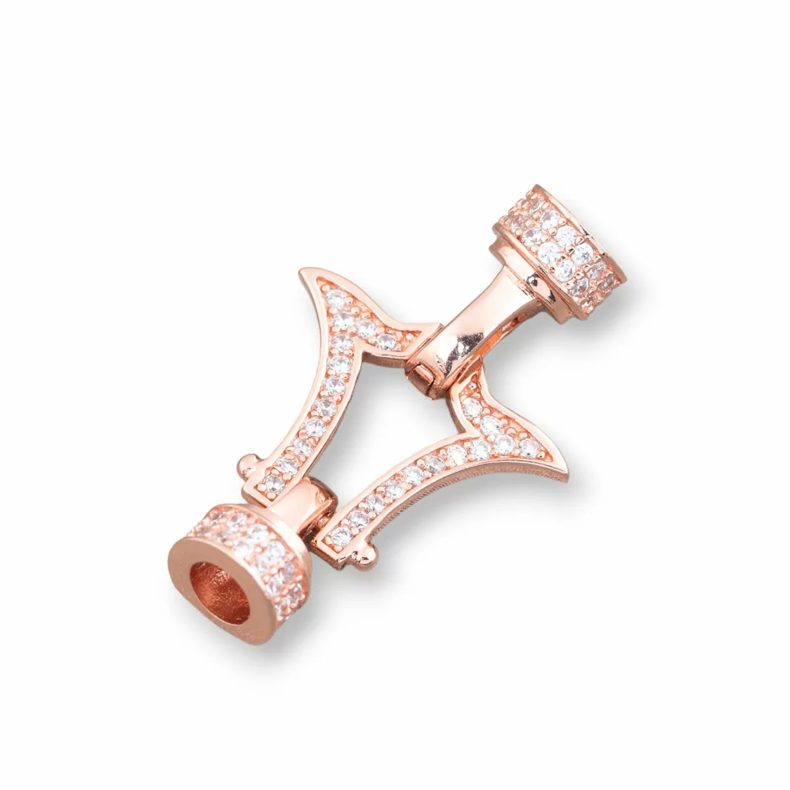 Chiusura Di Argento 925 Con Zirconi 18,5x30mm Con Coppette Da 7mm 2pz Oro Rosa-CHIUSURE DI ARGENTO | Worldofjewel.com