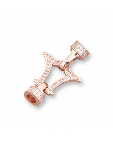 Chiusura Di Argento 925 Con Zirconi 18,5x30mm Con Coppette Da 7mm 2pz Oro Rosa-CHIUSURE DI ARGENTO | Worldofjewel.com