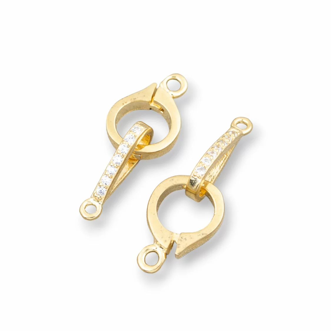 Chiusura Di Argento 925 Con Zirconi Cerchietto Con Gancio 08x23mm 4pz Dorato-CHIUSURE DI ARGENTO | Worldofjewel.com