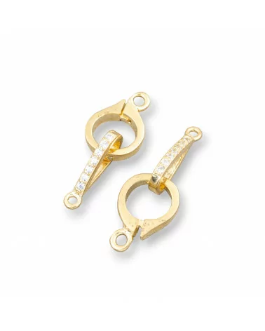 Chiusura Di Argento 925 Con Zirconi Cerchietto Con Gancio 08x23mm 4pz Dorato-CHIUSURE DI ARGENTO | Worldofjewel.com