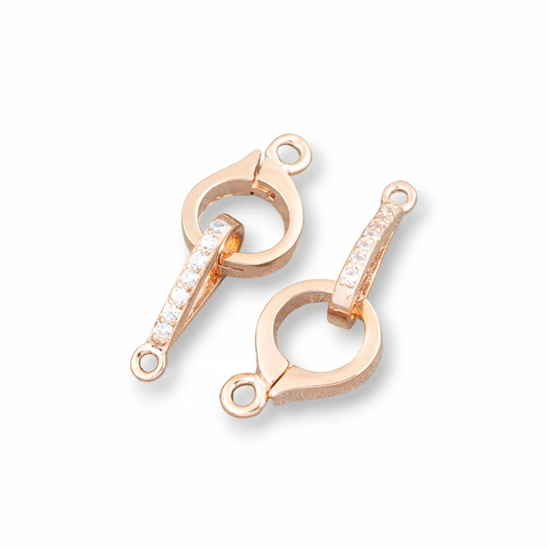 Chiusura Di Argento 925 Con Zirconi Cerchietto Con Gancio 08x23mm 4pz Oro Rosa-CHIUSURE DI ARGENTO | Worldofjewel.com