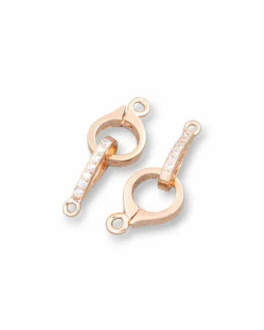 Chiusura Di Argento 925 Con Zirconi Cerchietto Con Gancio 08x23mm 4pz Oro Rosa-CHIUSURE DI ARGENTO | Worldofjewel.com