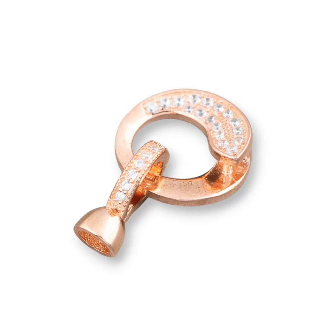 Chiusura Di Argento 925 Con Zirconi Cerchietto Spirale 15x26mm 2pz Oro Rosa-CHIUSURE DI ARGENTO | Worldofjewel.com