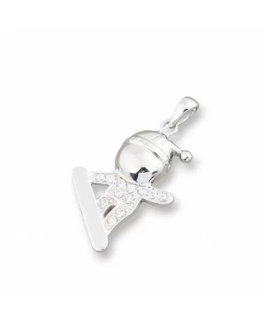 Ciondolo Pendente Charms Di Argento 925 Bimbo E Snowboard Con Zirconi 15x30mm-ARGENTO 925 DESIGN ITALY | Worldofjewel.com