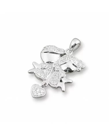 Ciondolo Pendente Di Argento 925 Bimbo E Bimba Con Cuore E Zirconi 18x30mm-ARGENTO 925 DESIGN ITALY | Worldofjewel.com