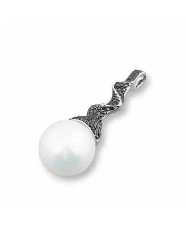 Ciondolo Pendente Di Argento 925 Cappello Strega Con Perle Di Maiorca Bianco E Zirconi Neri 14x38mm-ARGENTO 925 DESIGN ITALY | Worldofjewel.com