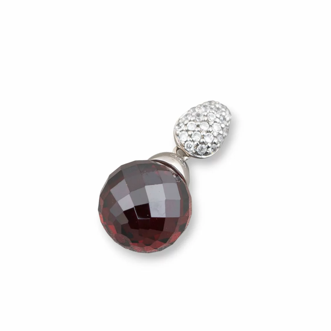 Ciondolo Pendente Di Argento 925 Con Zirconi E Sfera Rosso 12x24mm-ARGENTO 925 DESIGN ITALY | Worldofjewel.com