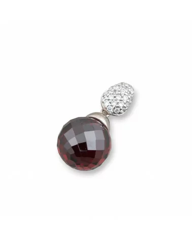 Ciondolo Pendente Di Argento 925 Con Zirconi E Sfera Rosso 12x24mm-ARGENTO 925 DESIGN ITALY | Worldofjewel.com