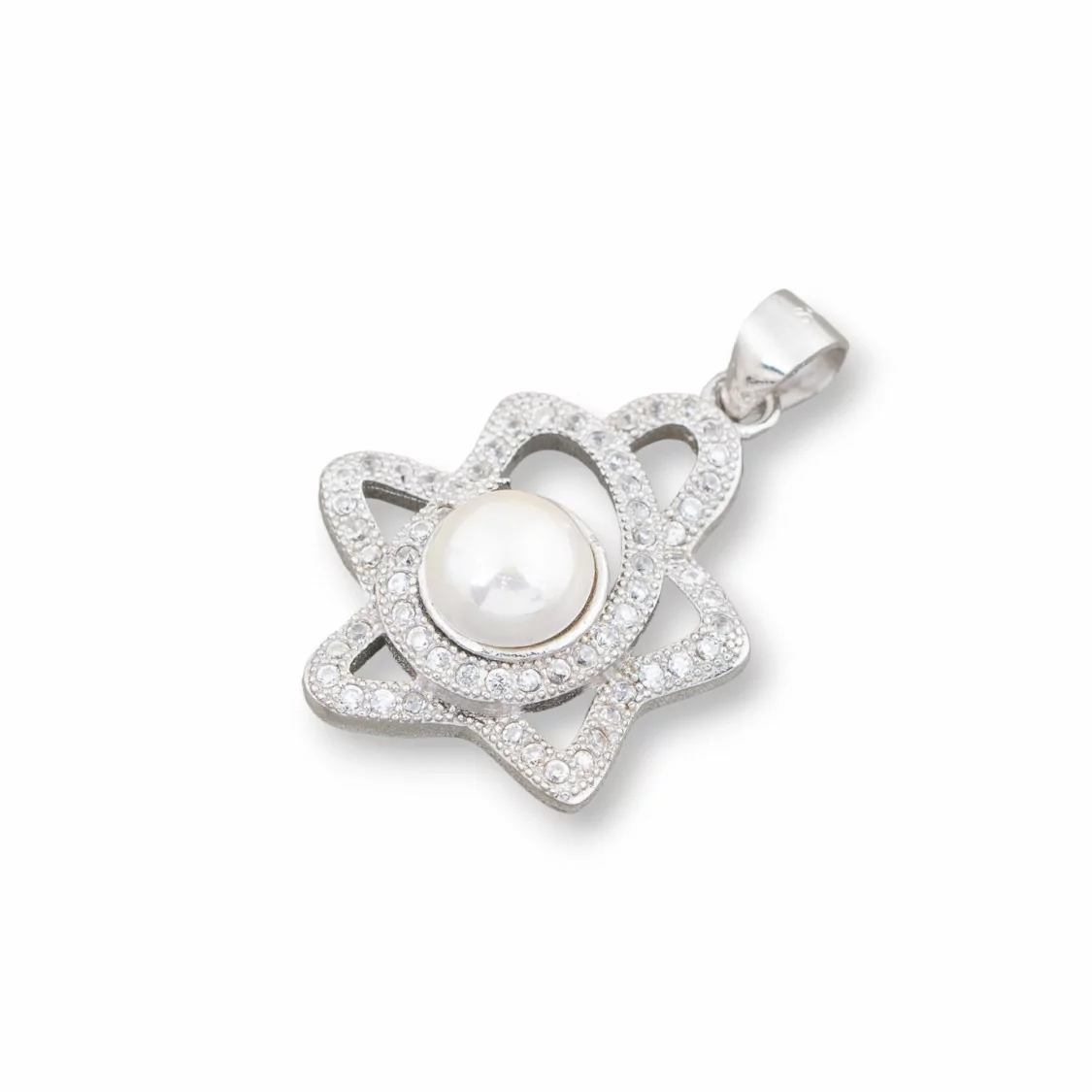 Ciondolo Pendente Di Argento 925 Stella Con Zirconi E Perle 18x26mm-ARGENTO 925 DESIGN ITALY | Worldofjewel.com