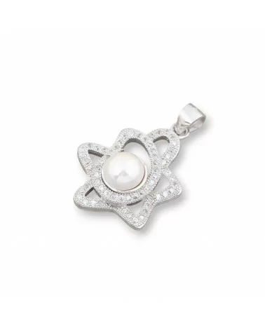 Ciondolo Pendente Di Argento 925 Stella Con Zirconi E Perle 18x26mm-ARGENTO 925 DESIGN ITALY | Worldofjewel.com