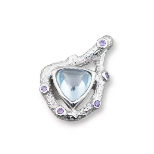 Ciondolo Pendente Di Argento 925 Con Zirconi E Cabochon Di Pietre Idrotermale 18x26mm Rodiato-ARGENTO 925 DESIGN ITALY | Worldofjewel.com