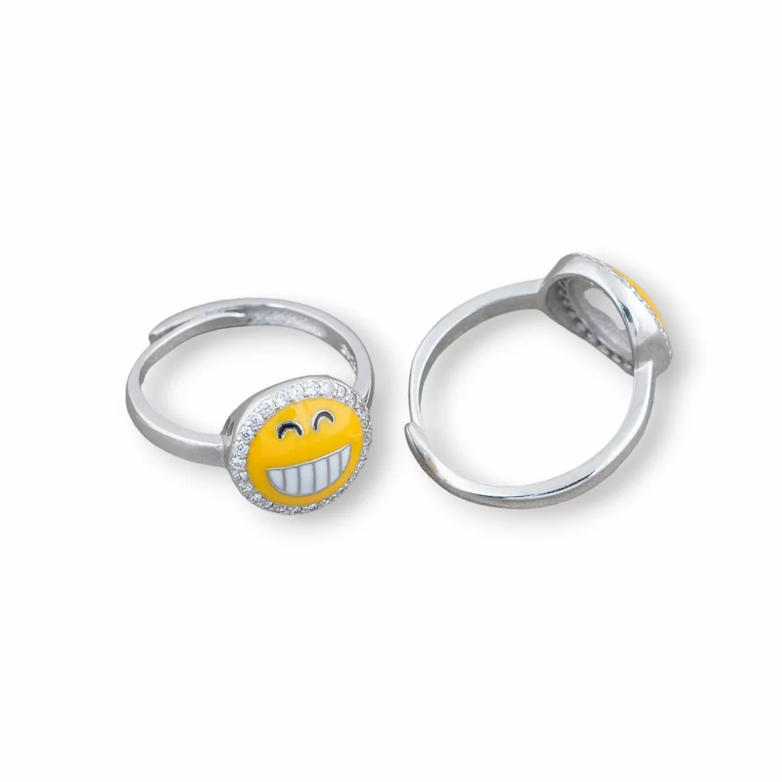 Anello Di Argento 925 Emoji E Zirconi 10mm Misura Regolabile MOD2-ANELLI DI ARGENTO 925 | Worldofjewel.com