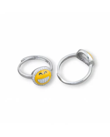 Anello Di Argento 925 Emoji E Zirconi 10mm Misura Regolabile MOD2-ANELLI DI ARGENTO 925 | Worldofjewel.com