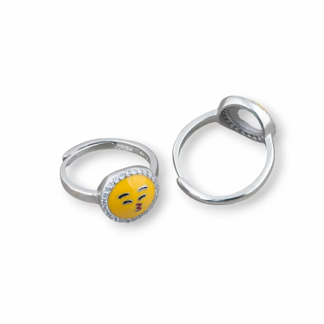 Anello Di Argento 925 Emoji E Zirconi 10mm Misura Regolabile MOD3-ANELLI DI ARGENTO 925 | Worldofjewel.com