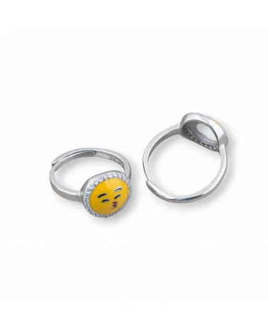 Anello Di Argento 925 Emoji E Zirconi 10mm Misura Regolabile MOD3-ANELLI DI ARGENTO 925 | Worldofjewel.com