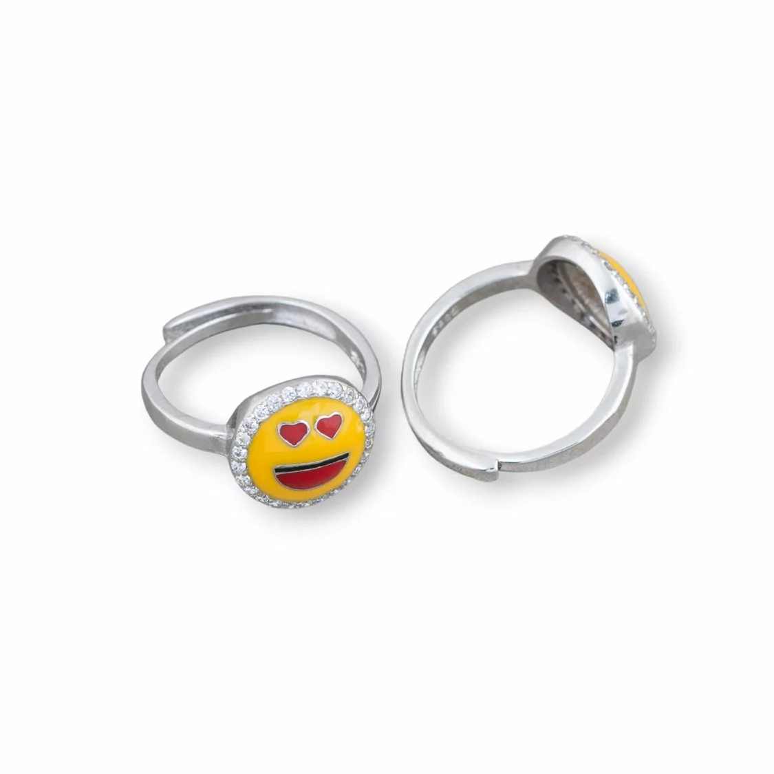 Anello Di Argento 925 Emoji E Zirconi 10mm Misura Regolabile MOD6-ANELLI DI ARGENTO 925 | Worldofjewel.com