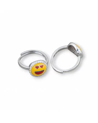 Anello Di Argento 925 Emoji E Zirconi 10mm Misura Regolabile MOD6-ANELLI DI ARGENTO 925 | Worldofjewel.com