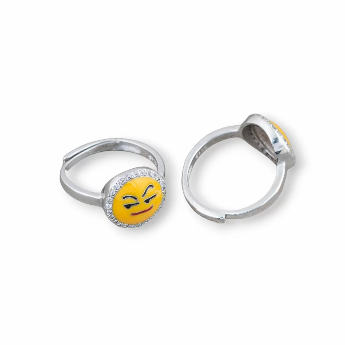 Anello Di Argento 925 Emoji E Zirconi 10mm Misura Regolabile MOD7-ANELLI DI ARGENTO 925 | Worldofjewel.com