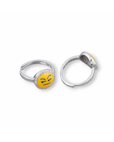 Anello Di Argento 925 Emoji E Zirconi 10mm Misura Regolabile MOD7-ANELLI DI ARGENTO 925 | Worldofjewel.com