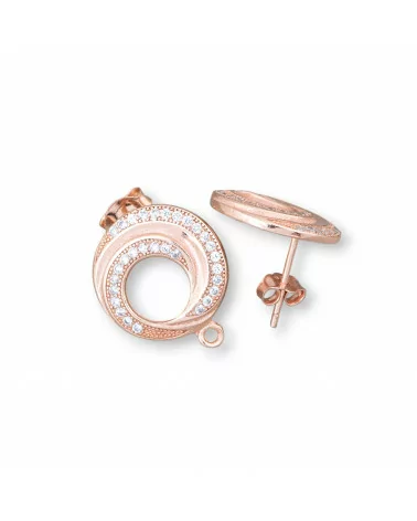 Base Per Orecchini Di Argento 925 A Perno Con Zirconi Tondo Forato 15mm 2 Paia Oro Rosa-BASI DI ARGENTO 925 | Worldofjewel.com