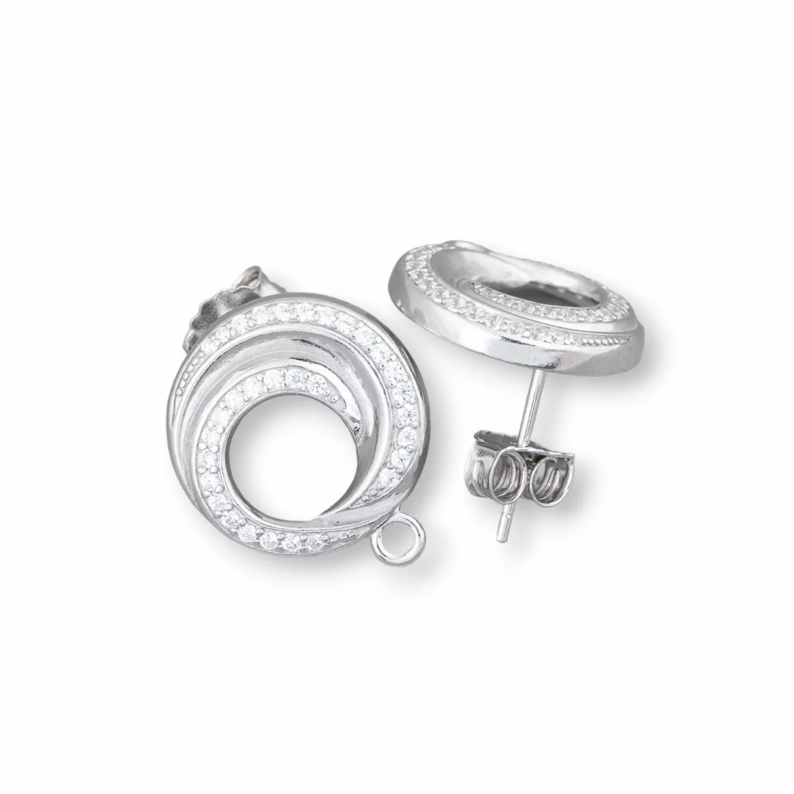 Base Per Orecchini Di Argento 925 A Perno Con Zirconi Tondo Forato 15mm 2 Paia Rodiato-BASI DI ARGENTO 925 | Worldofjewel.com